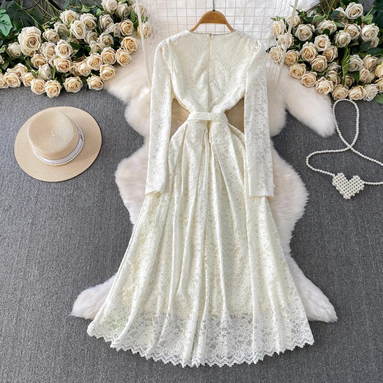 ivory lace midi dress with sleeves Ivory Lace Inset Midi Dress XL