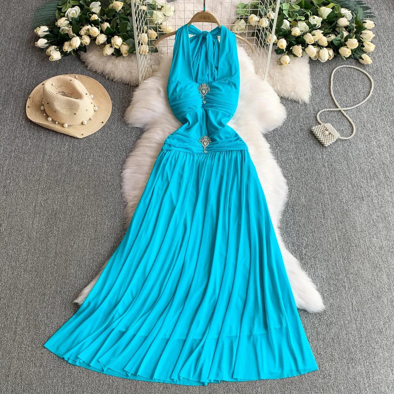 turquoise pleated dress Asymmetric Pleated Mini Dress