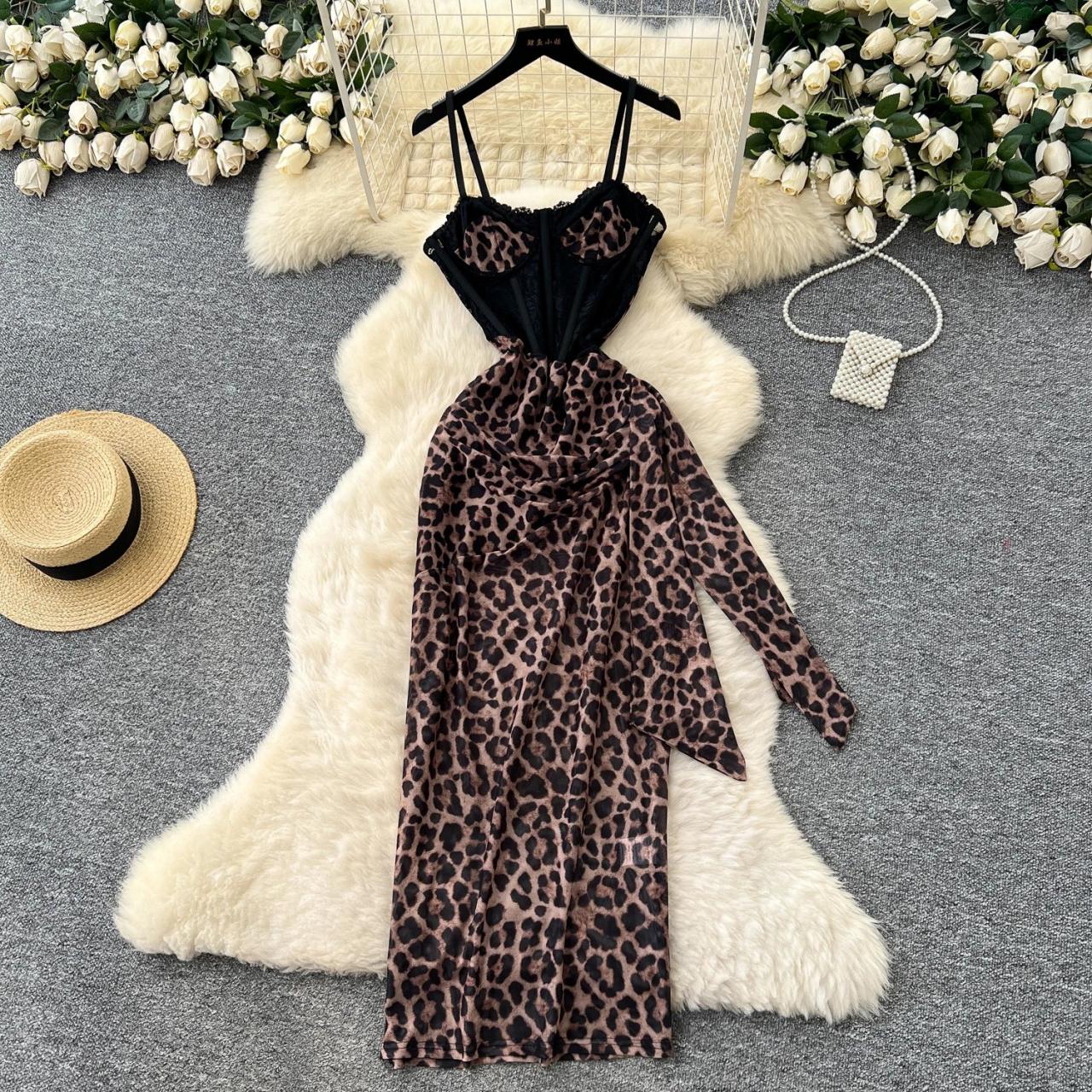 knee length dresses for ladies Umgee USA Leopard Trim Smocked Yoke Maxi Dress 1x